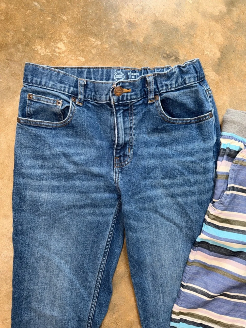 Boys Bundle - Blue Striped Shorts and Adjustable Waist Denim Jeans - Size XL - Picture 3 of 13